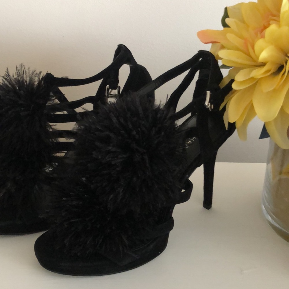 MICHAEL KORS Black Suede Feather Pom Pom Heels - Picture 13 of 15